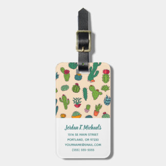 Jouw naam toevoegen | Cute Cactus Standing Pattern Bagagelabel