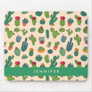 Jouw naam toevoegen   Cute Cactus Standing Pattern Muismat