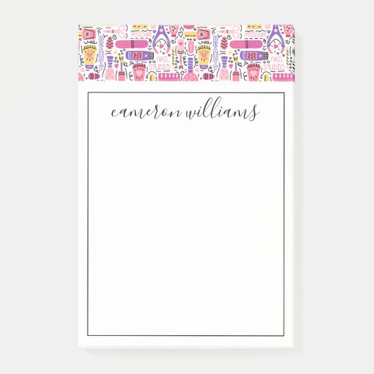 Jouw naam toevoegen | Cute Doodle Manicure Pattern Post-it® Notes (Voorkant)