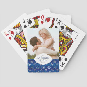 Jouw naam toevoegen   Cute Nautical Waves Pattern Pokerkaarten