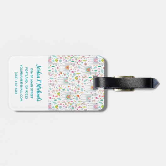 Jouw naam toevoegen | Cute Pastel Llama Pattern Bagagelabel (Achterkant horizontaal)