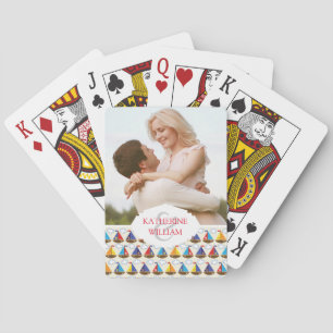 Jouw naam toevoegen Cute Sailboat Pattern Pokerkaarten