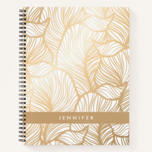 Jouw naam toevoegen   Damask Gold Floral Pattern Notitieboek