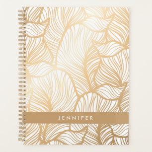 Jouw naam toevoegen Damask Gold Floral Pattern Planner