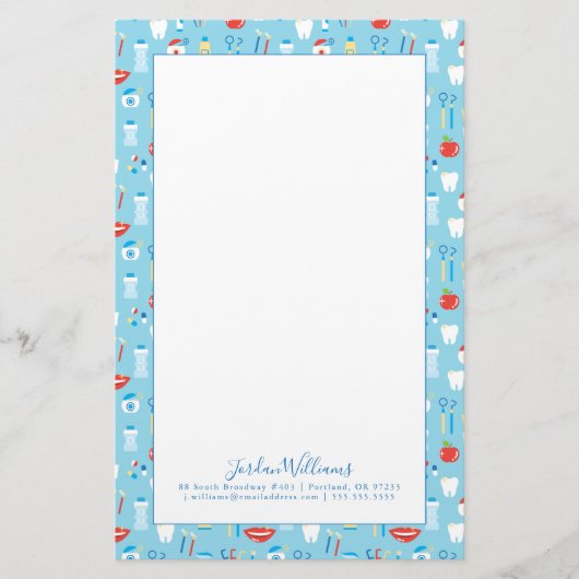Jouw naam toevoegen | Dental Blue Pattern Briefpapier (Voorkant)