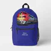 Jouw naam toevoegen - Diesellocomotief op blauw Bedrukte Rugzak (Voorkant)