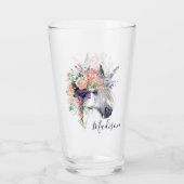 Jouw naam toevoegen | Floral-drukte Unicorn Glas (Achterkant)