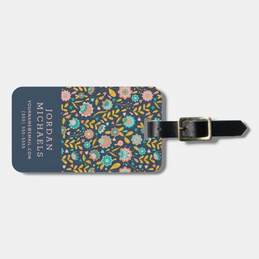 Jouw naam toevoegen | Folk Art Flower Pattern Bagagelabel (Voorkant horizontaal)
