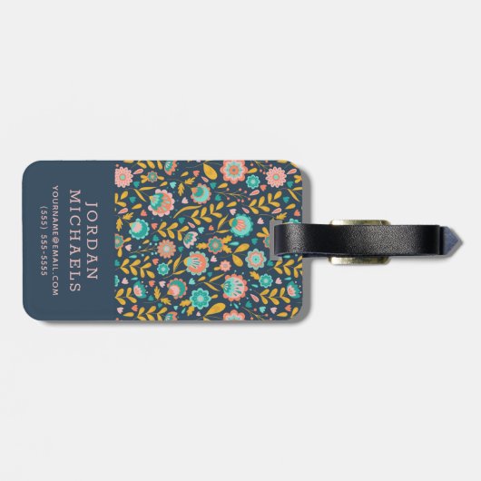 Jouw naam toevoegen | Folk Art Flower Pattern Bagagelabel (Achterkant horizontaal)