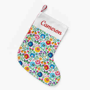 Jouw naam toevoegen   Folk Art Flower Pattern Kleine Kerstsok