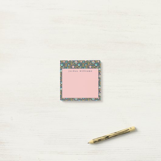 Jouw naam toevoegen | Folk Art Flower Pattern Post-it® Notes (Op bureau)