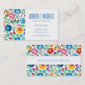 Jouw naam toevoegen | Folk Art Flower Pattern Visitekaartje (Voorkant / Achterkant)