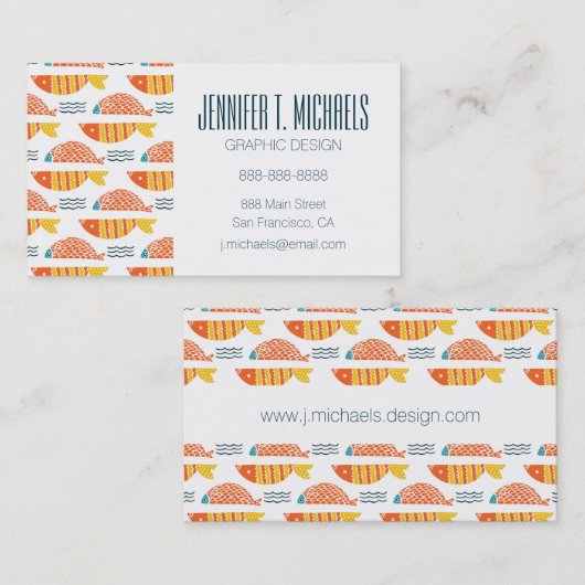 Jouw naam toevoegen | Folk Art Swimming Fish Patro Visitekaartje (Voorkant / Achterkant)