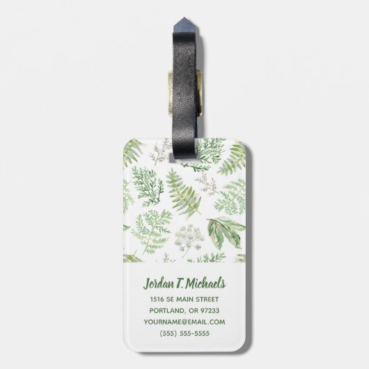 Jouw naam toevoegen | Forest Greenery Pattern Bagagelabel (Achterkant verticaal)