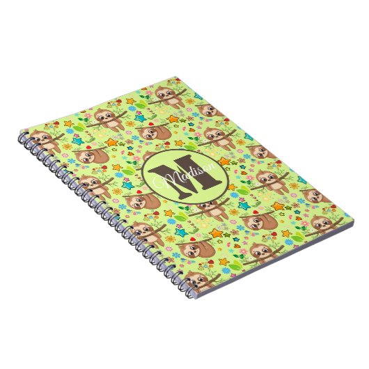 Jouw naam toevoegen | Funny Floral Sloth Pattern Notitieboek (Rechterzijde)