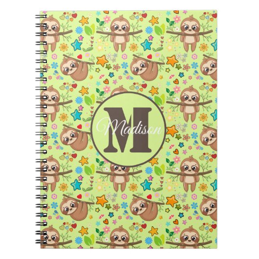 Jouw naam toevoegen | Funny Floral Sloth Pattern Notitieboek (Voorkant)