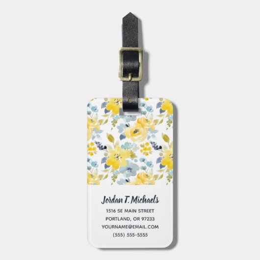 Jouw naam toevoegen | Geel en blauw Waterverf Bagagelabel (Voorkant verticaal)
