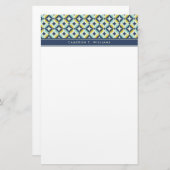 Jouw naam toevoegen | Geometrisch goud- en blauw p Briefpapier (Voorkant / Achterkant)