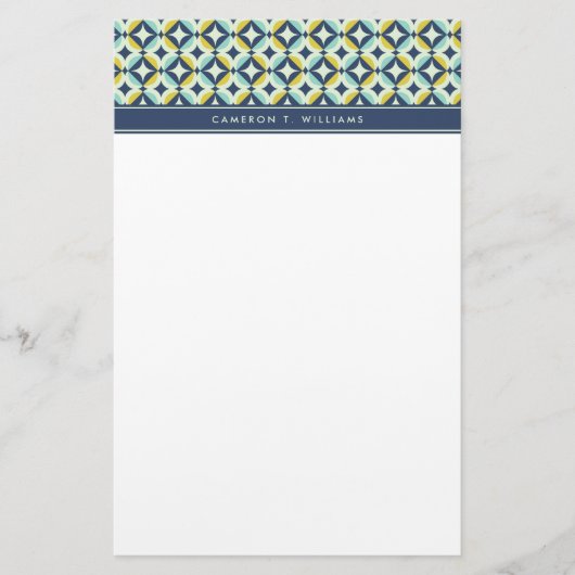 Jouw naam toevoegen | Geometrisch goud- en blauw p Briefpapier (Voorkant)