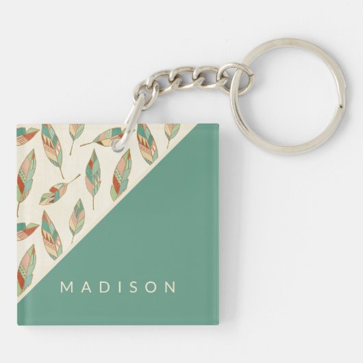 Jouw naam toevoegen | Geometrisch verlooppatroon Sleutelhanger (Achterkant)