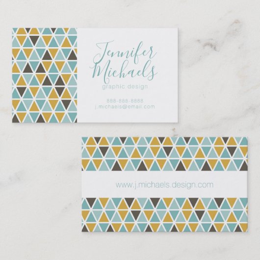 Jouw naam toevoegen | Geometrische driehoekspatroo Visitekaartje (Voorkant / Achterkant)