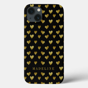 Jouw naam toevoegen Gold Heart Pattern iPhone 13 Hoesje