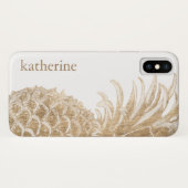 Jouw naam toevoegen | Goud tropisch dennappel Case-Mate iPhone Case (Achterkant (horizontaal))