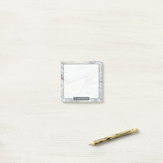 Jouw naam toevoegen | Grijs gemarmerd abstract ont Post-it® Notes (Op bureau)