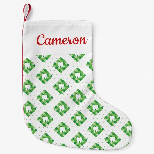 Jouw naam toevoegen | Groen patroonpatroonpatroon Kleine Kerstsok (Voorkant)