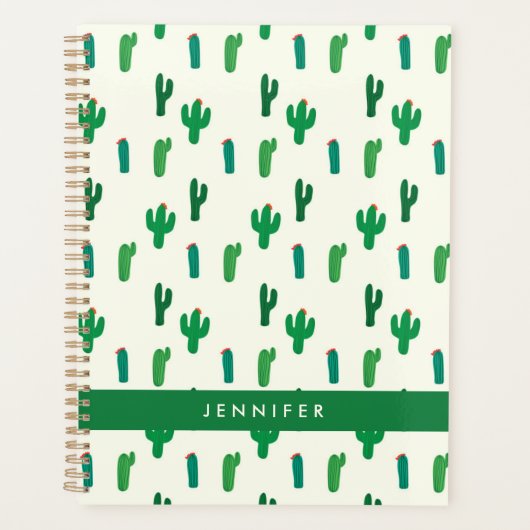 Jouw naam toevoegen | Heldergroen cactus-patroon Planner (Voorkant)