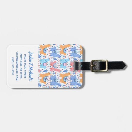 Jouw naam toevoegen | Helderkleurig Alpaca-patroon Bagagelabel (Voorkant horizontaal)