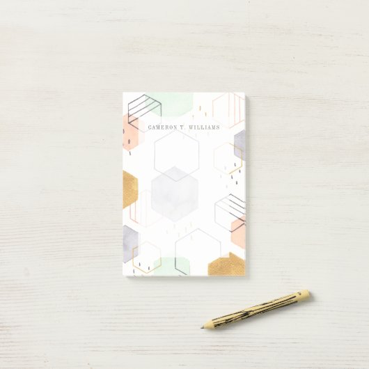 Jouw naam toevoegen | Hex Scatter Post-it® Notes (Op bureau)