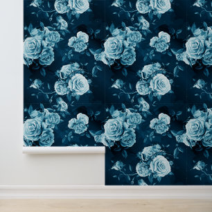 Jouw naam toevoegen   Klassiek blauw Roos patroon Behang