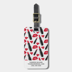 Jouw naam toevoegen Lipstick en lips poka Dot Pa Bagagelabel
