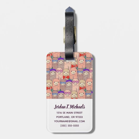 Jouw naam toevoegen | Llama-patroon met Trendy-dru Bagagelabel (Achterkant verticaal)