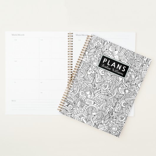 Jouw naam toevoegen | Medische B&W-patroon Planner (Display)