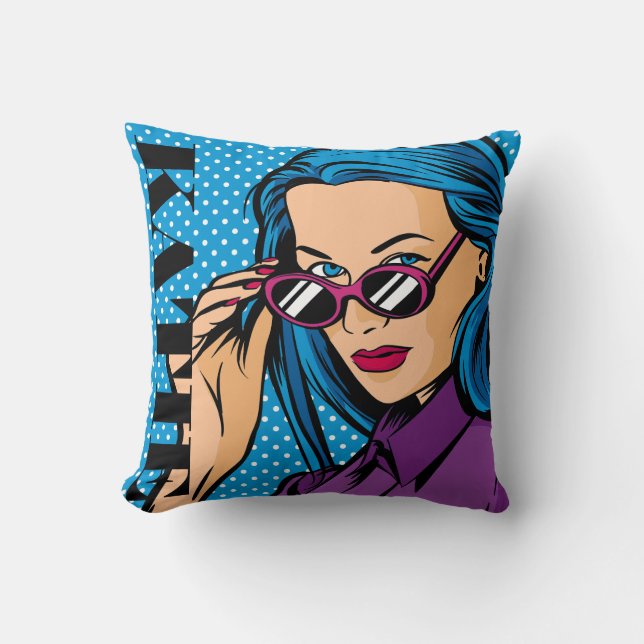 Jouw naam toevoegen | Moderne Pop kunstmeisje Kussen (Voorkant)