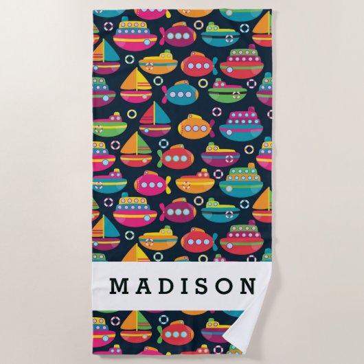 Jouw naam toevoegen | Ocean Transporttern Pattern Strandlaken (Voorkant)