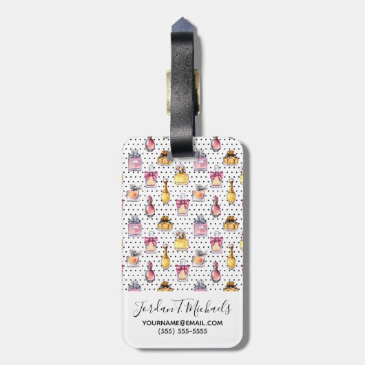 Jouw naam toevoegen | Parfum flespatroon Bagagelabel (Achterkant verticaal)