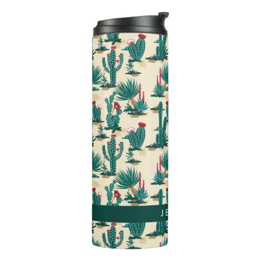 Jouw naam toevoegen | Patroon met groene en rode c Thermosbeker (Gedraaid links)