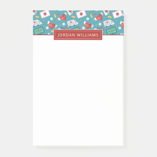 Jouw naam toevoegen | Patroon voor medische pictog Post-it® Notes (Voorkant)