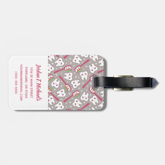 Jouw naam toevoegen | Rainbow Teeth Pattern Bagagelabel (Achterkant horizontaal)