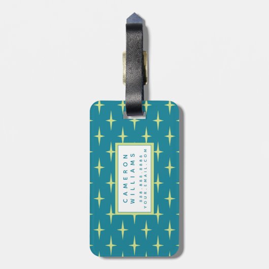Jouw naam toevoegen | Retro Atomic Age Star Patter Bagagelabel (Achterkant verticaal)