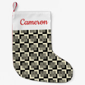 Jouw naam toevoegen | Retro Black en Tan Pattern Kleine Kerstsok (Voorkant)