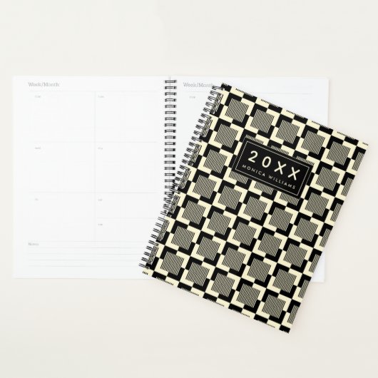 Jouw naam toevoegen | Retro Black en Tan Pattern Planner (Display)