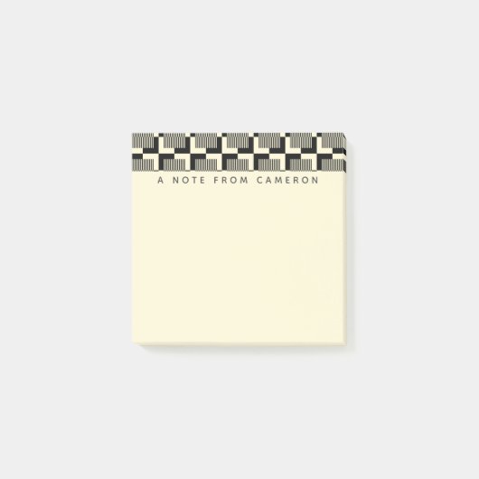 Jouw naam toevoegen | Retro Black en Tan Pattern Post-it® Notes (Voorkant)