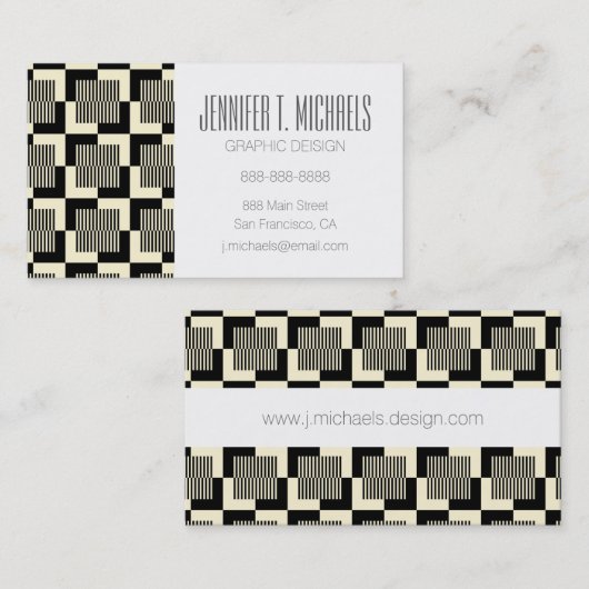 Jouw naam toevoegen | Retro Black en Tan Pattern Visitekaartje (Voorkant / Achterkant)