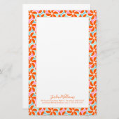 Jouw naam toevoegen | Retro Oranje Wedge Patroon Briefpapier (Voorkant / Achterkant)