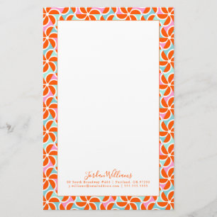 Jouw naam toevoegen   Retro Oranje Wedge Patroon Briefpapier