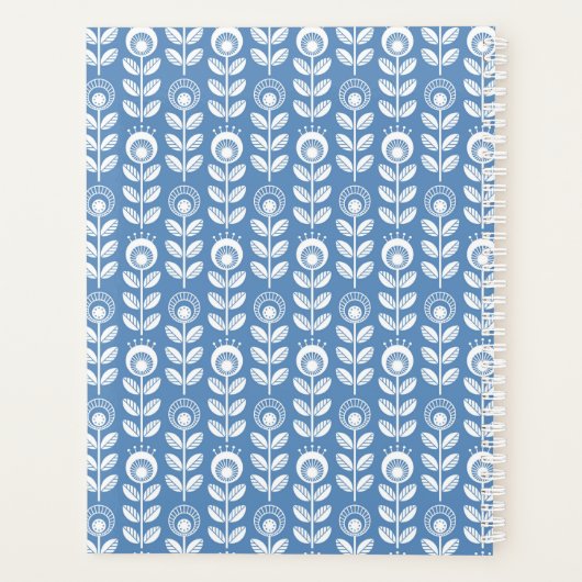 Jouw naam toevoegen | Retro Scandinavian Blue Patt Planner (Achterkant)
